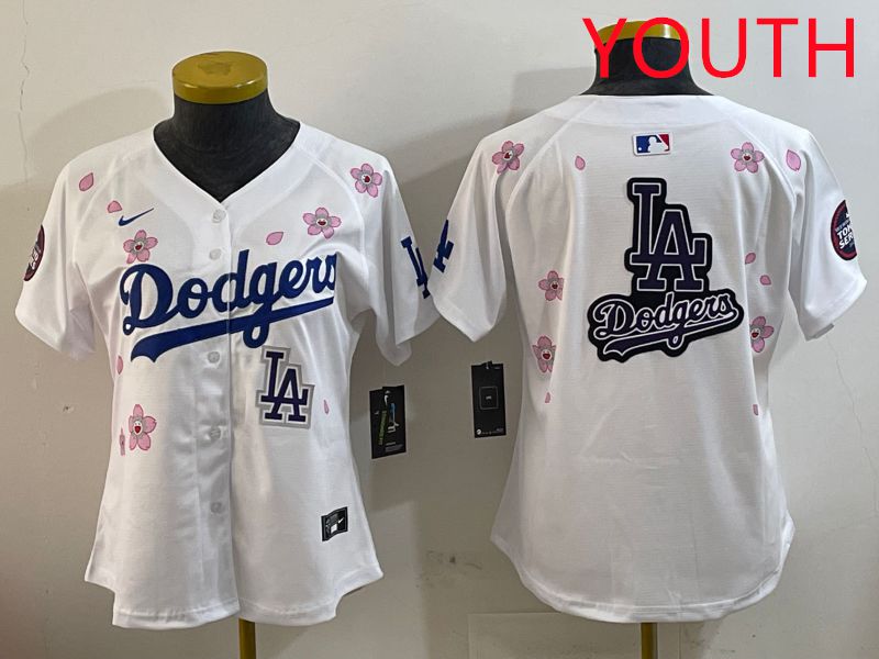 Youth Los Angeles Dodgers Blank White Sakura Edition 2025 Nike MLB Jersey style 24